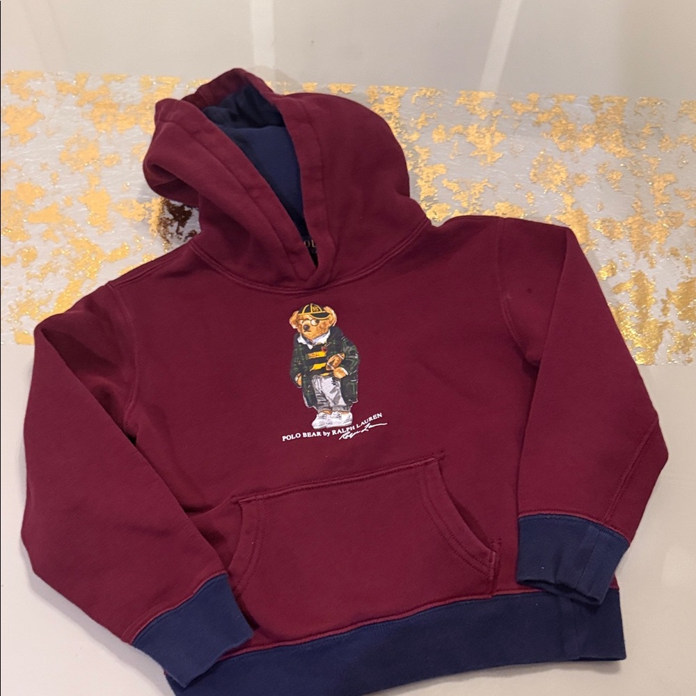 Polo Ralph Lauren 6 Kids Burgundy Hoodie with Bear Graphic